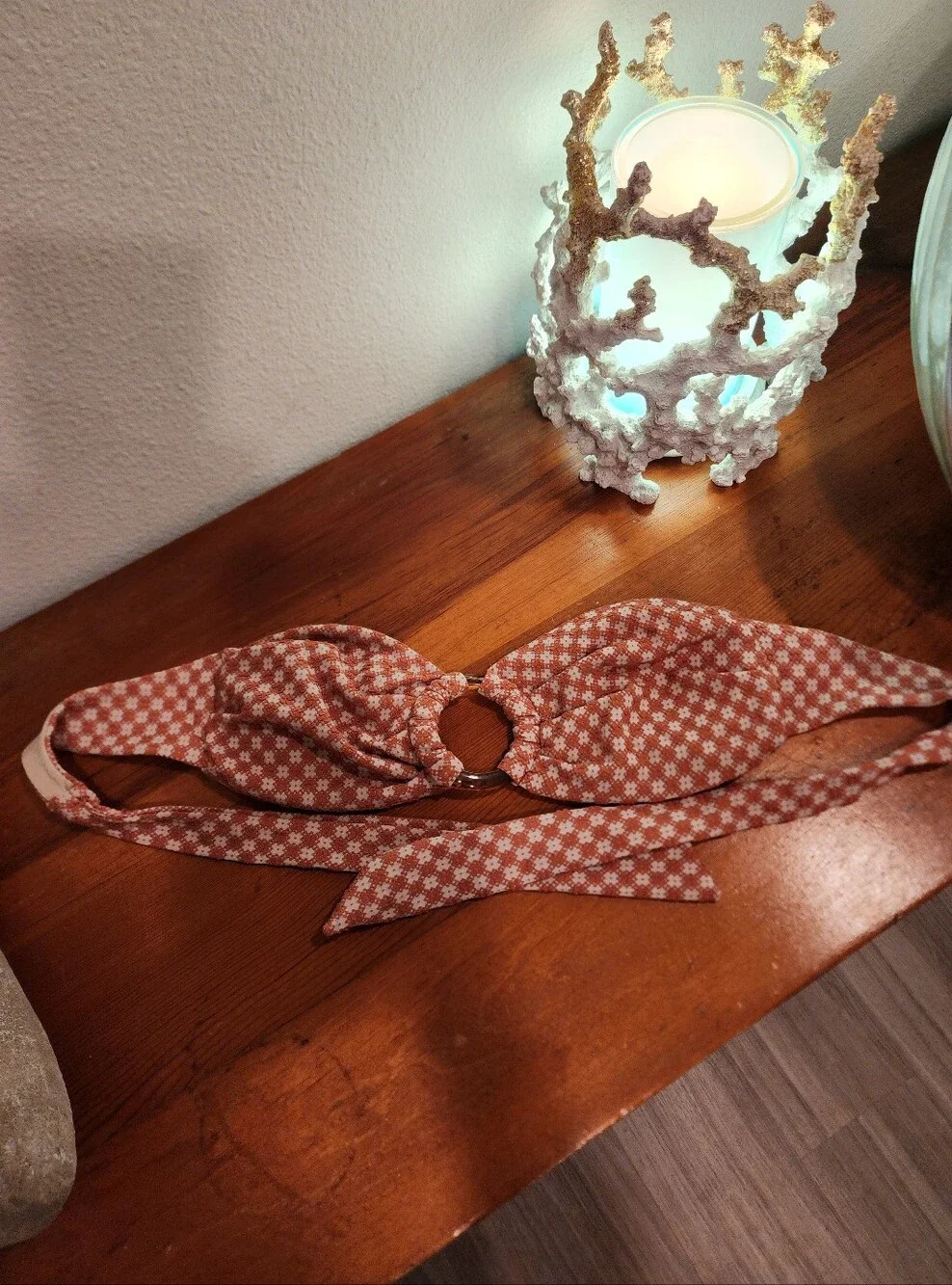 Sanori Swim SZ Small Rust Orange Floral Textured High-Cut Bikini Set